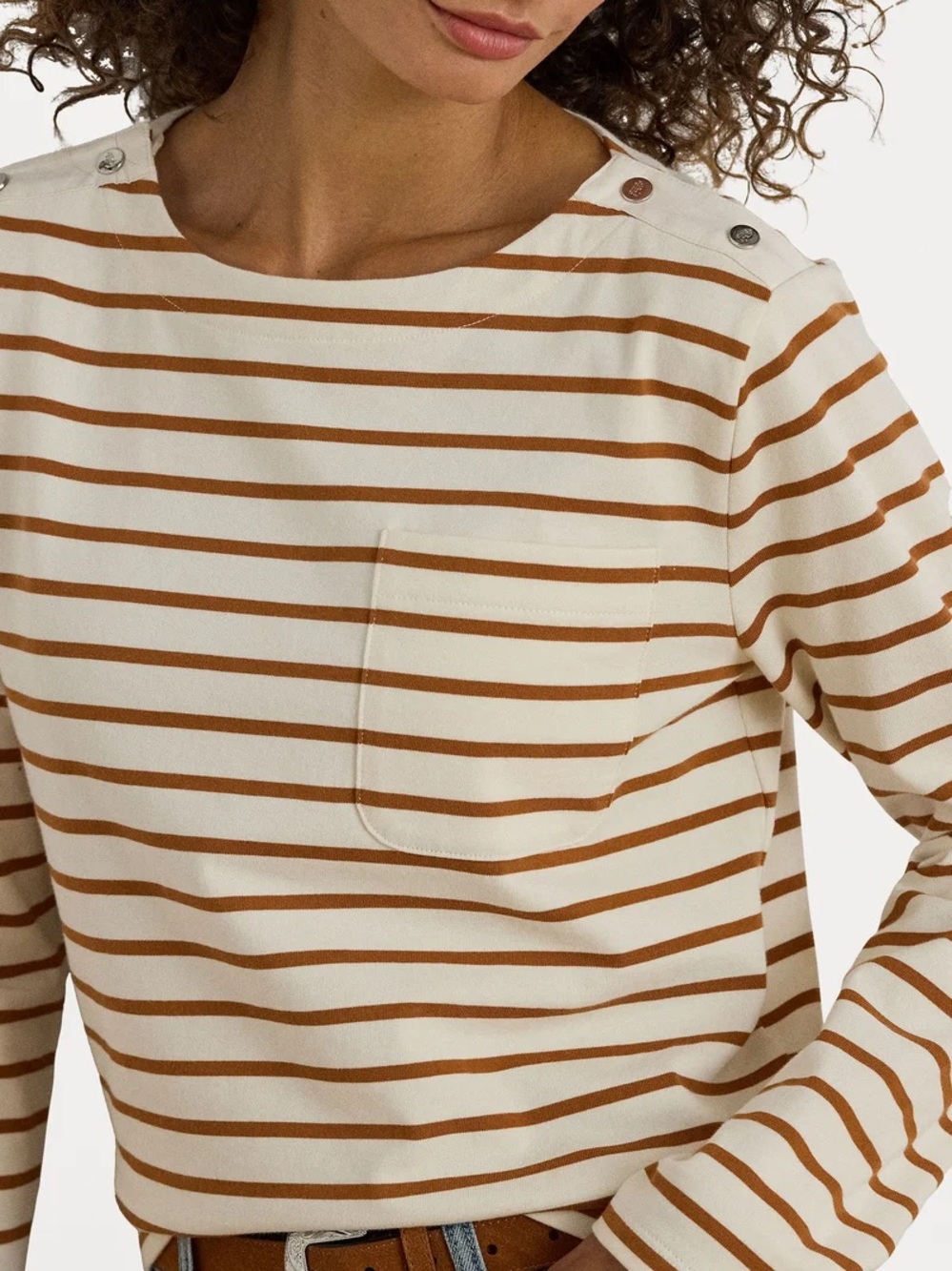 Ralph Lauren Striped Boatneck Long-Sleeve Top in Cream and Brown MP